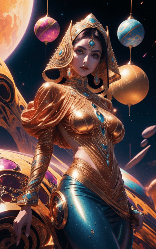 AI generated: Fashion on Mars like Persian style , futuristic , using iranian elements , persian patterns for fabr...