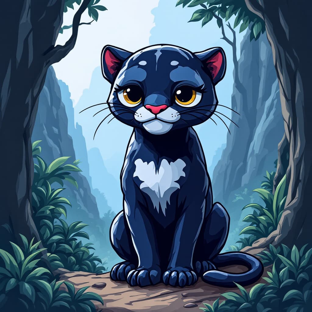 AI generated: generate a white background cartoon image of Panther – Stylish, bold, resilient, ready to lead with ...