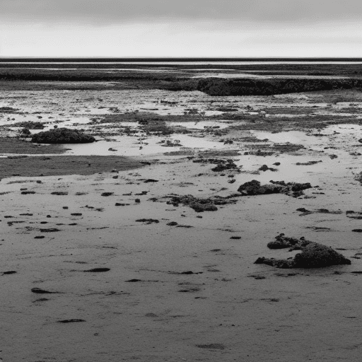 AI generated: desolate tides that stretch out into the horizon,
these areas are often muddy and barren,
the island...