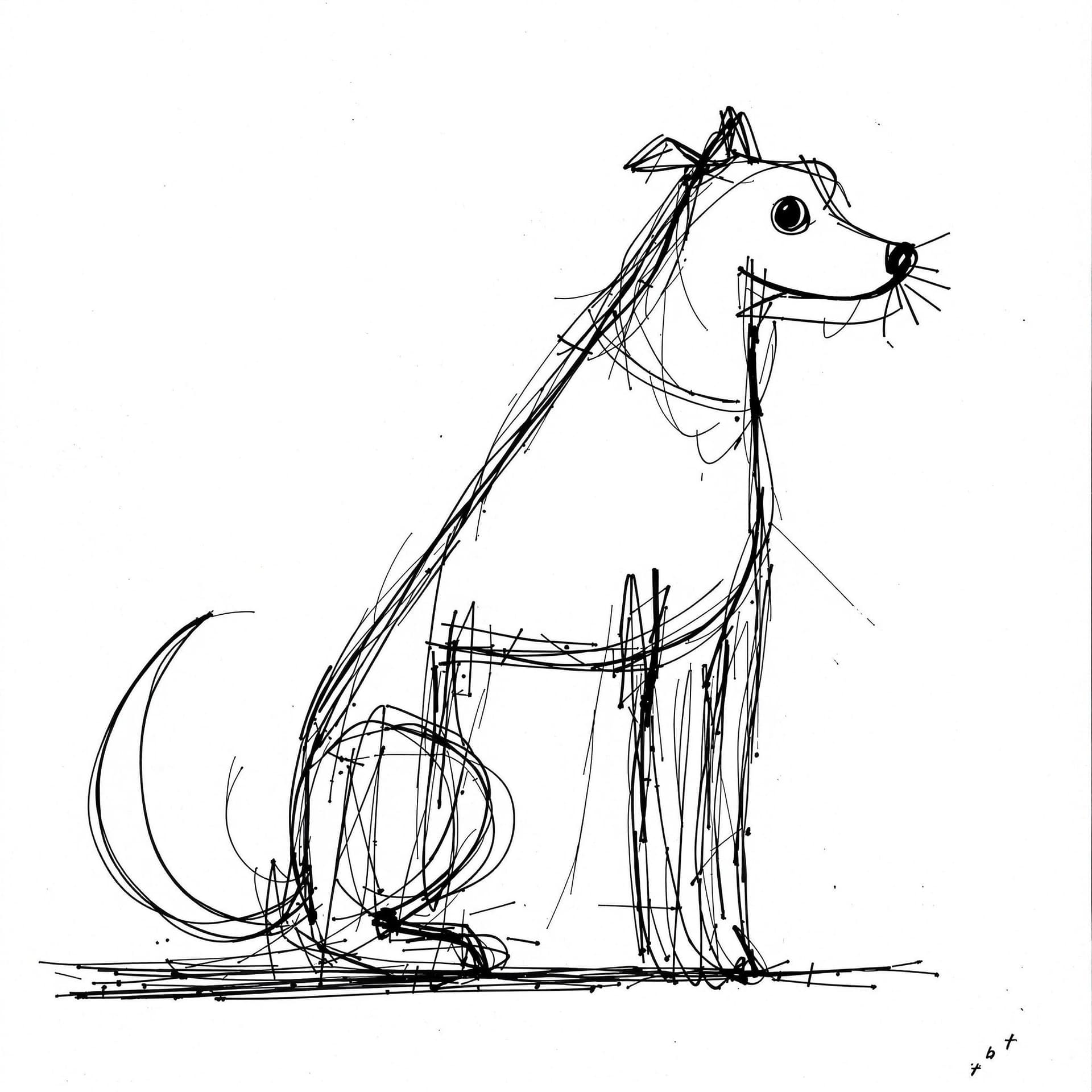 AI generated: A drawing of a dog in one-line drawing, figure outline only, single line, simple, in the style of on...