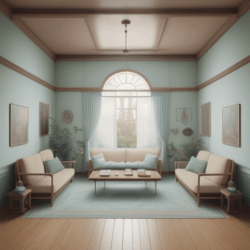 AI generated: High resolution photography interior design, dreamy sunken living room conversation pit, wooden floo...