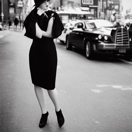 AI generated: In this stunning photograph, we see a 1930's female influencer captured mid-journey, surrounded by t...