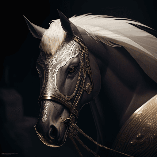 AI generated: derby horse, portrait, finely detailed fantasy armor, intricate design, feathers, silk, cinematic li...