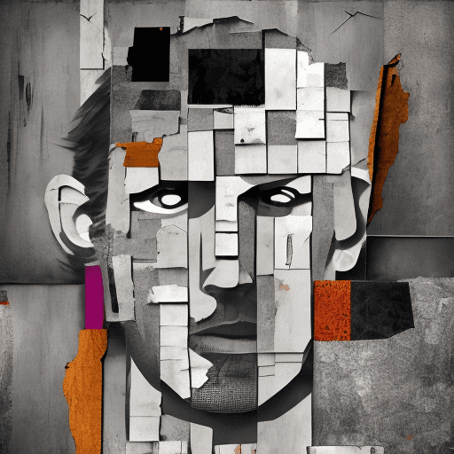 AI generated: abstract, broken man, no face, in the style of multi-layered collages, edgy street art, cardboard, f...