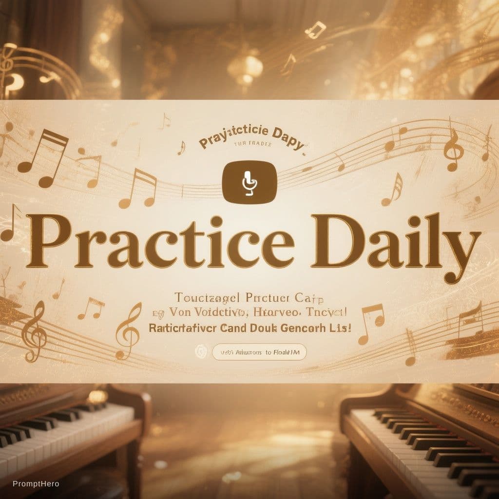 AI generated: A wide panoramic YouTube channel banner for a music practice app called "Practice Daily". Clean, mod...