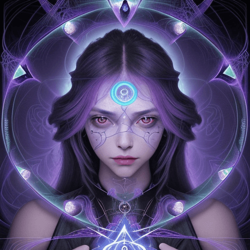 AI generated: Surreal Alchemist: An female character portrait of a master alchemist, with face surrounded by alche...
