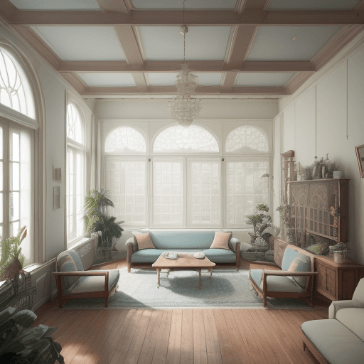 AI generated: High resolution photography interior design, dreamy sunken living room conversation pit, wooden floo...