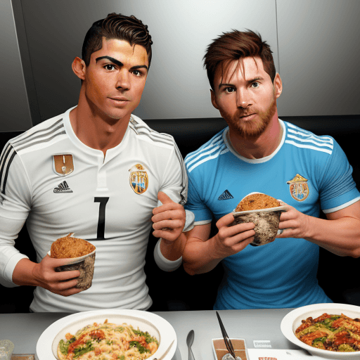 AI generated: Cristiano ronaldo with lionel messi eating chipotle