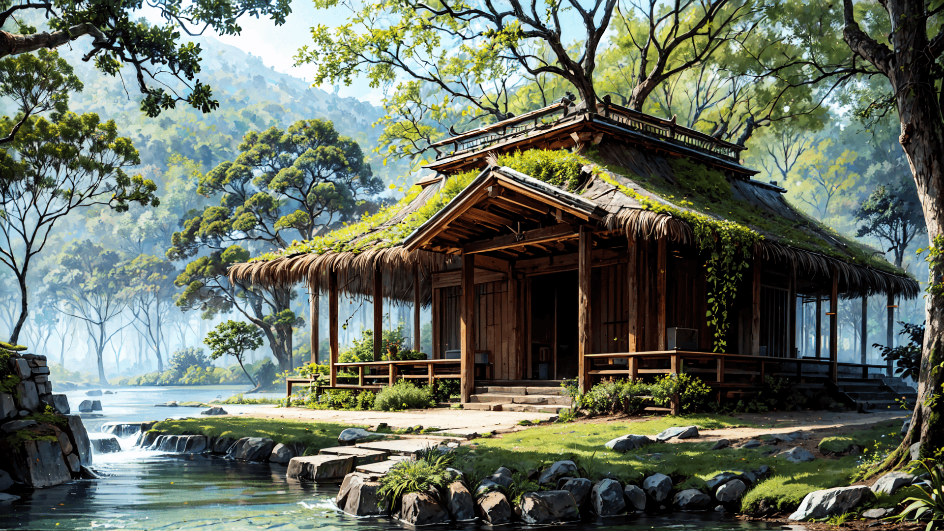 AI generated: In the heart of an uncharted jungle, a hidden temple emerges from beneath a dense canopy of ancient ...