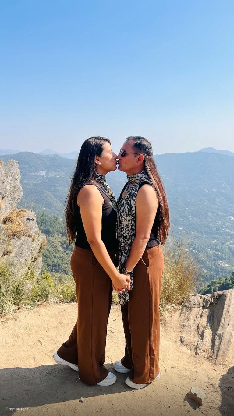AI generated: Kiss each other holds hands together 