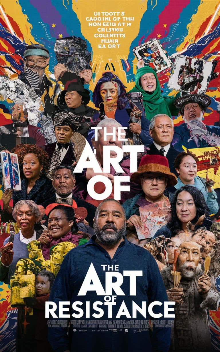 AI generated: A striking movie poster for "The Art of Resistance" features a diverse group of artists and cultural...
