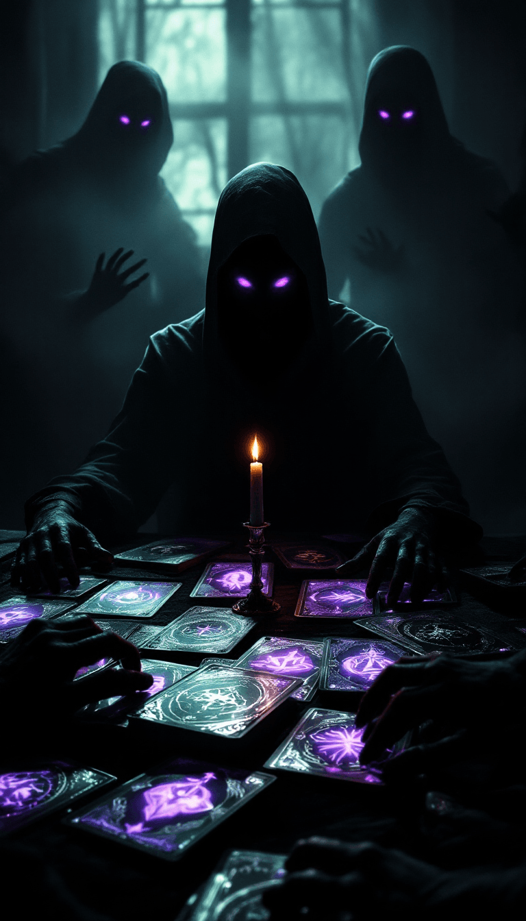 AI generated: A shadowy figure sits at a table bathed in flickering candlelight, their form barely visible apart f...