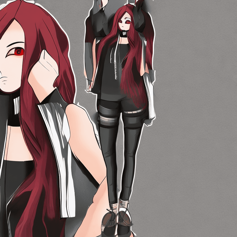 AI generated: Female character from Naruto Shippuden. Red hair long to the shoulders. Hair loose and wavy only at ...