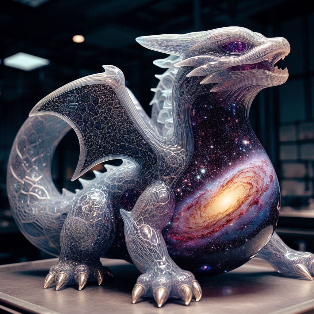 AI generated: Full 8k sharp quality focus on a beautiful intricate high quality shiny blown glass figurine of a be...