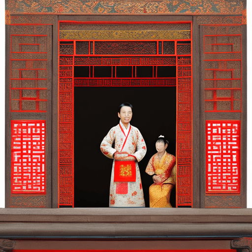 AI generated: Ancient Chinese style window, shifted focus towards the background, ornate patterns, A small portion...