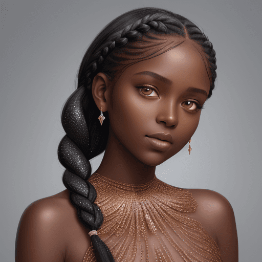AI generated:  a woman with dark skin and braided hair is photographing her face, in the style of dmitry kustanovi...