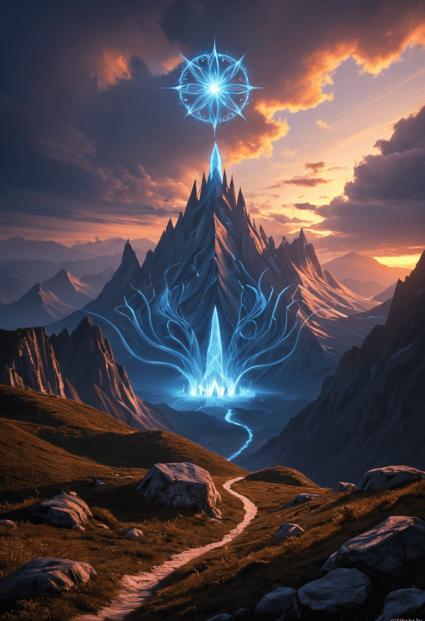 AI generated: ethereal fantasy concept art of An alien city built into the side of a living crystal mountain, its ...