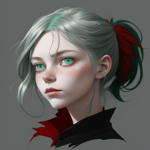 AI generated: a red, white and green portrait of someone, in the style of dark black and light aquamarine, animate...