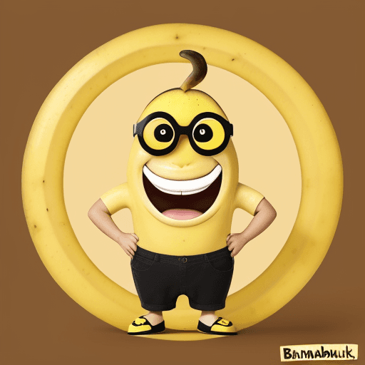 AI generated: A meme coin concept called "BananaBuck" featuring a cartoon-style banana character. The banana is we...