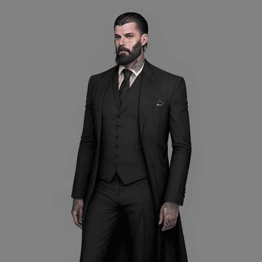 AI generated: el rostro de un hombre vestido con saco y corbata moderno con el rostro muy barbado, en el estilo de...