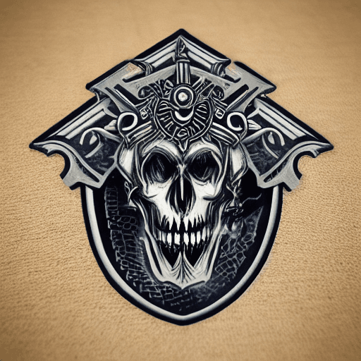 AI generated: intricate sword skull icon, fantasy badge, emblem, black background, two colours --v 4