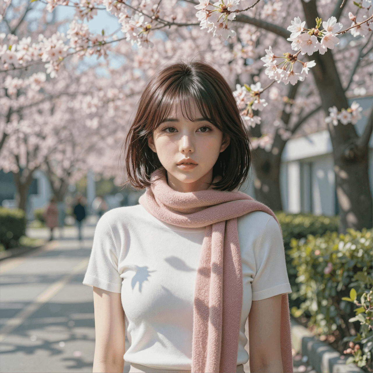 AI generated: A highly detailed, photorealistic, cinematic medium shot of a beautiful young East Asian woman stand...