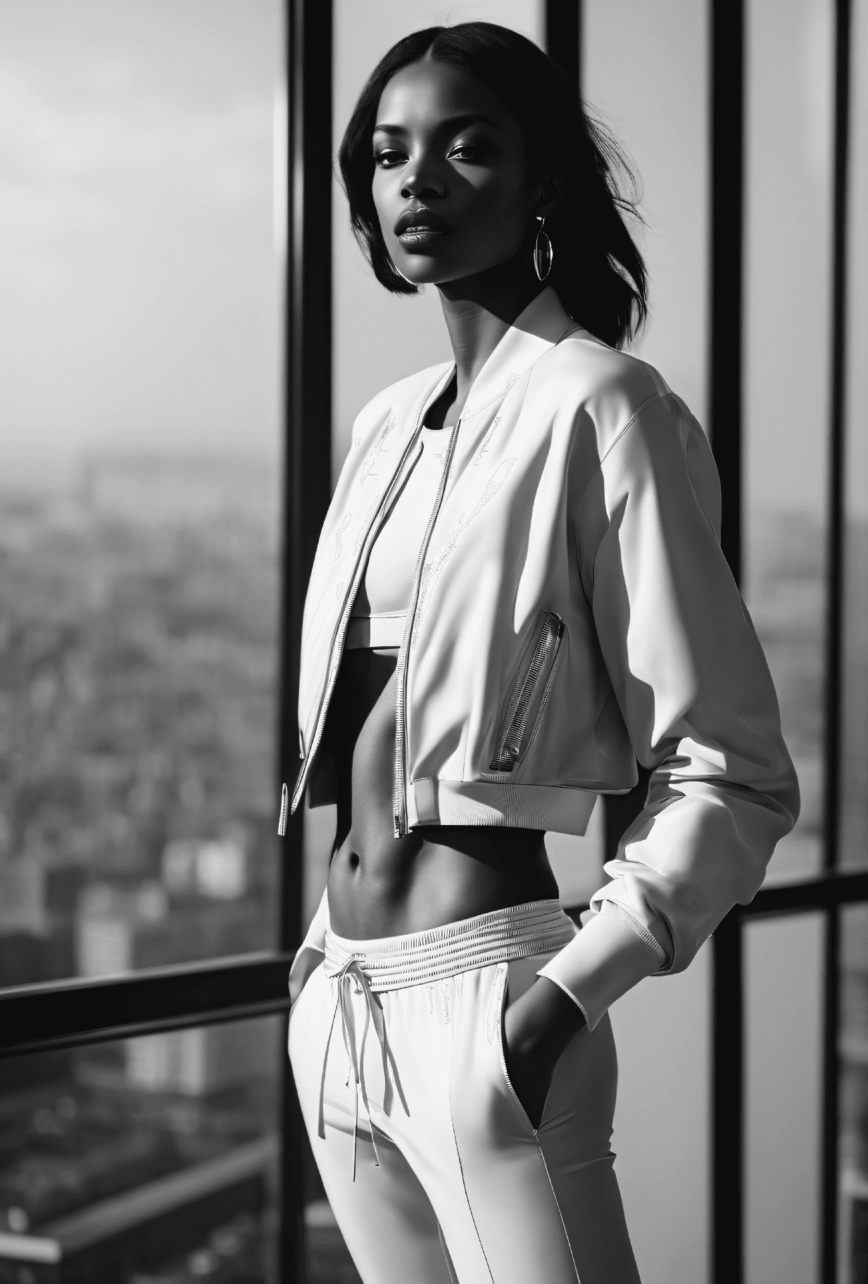 AI generated: Fashion editorial style b&w Creating artistic and expressive images with a focus on form, texture, a...