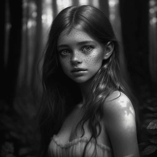AI generated: stunning alluring medium length portrait of a gorgeous girl in a mysterious forest, sparking eyes, f...