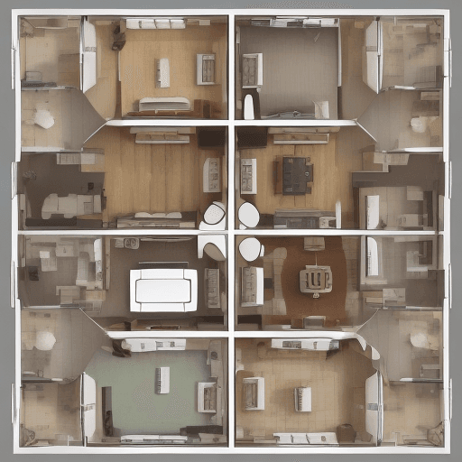 AI generated: Imagine a top-down view or floor plan of a house with the following features:

1. **Description of t...