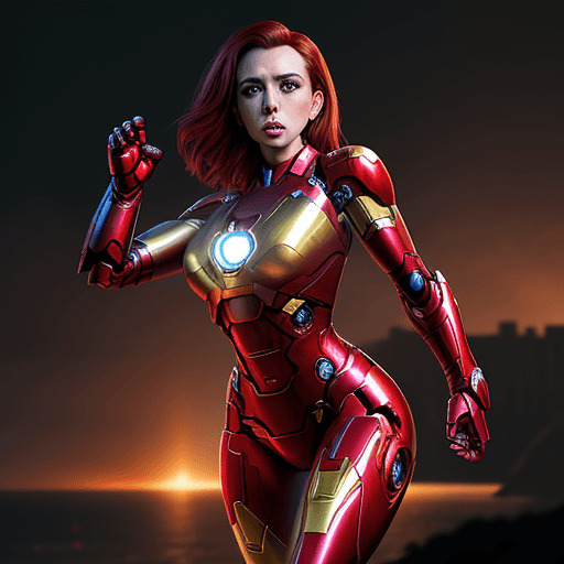 AI generated: Trisha Hershberger
\, ((wearing an iron man bikini)), metallic red and gold, (((in a sexy pose))), s...