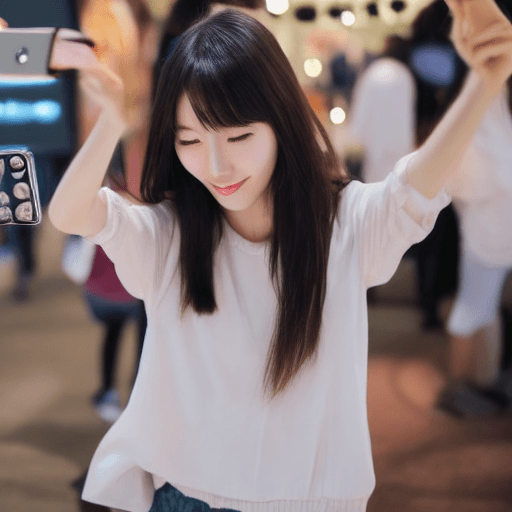 AI generated: korean Girl Taking a selfie and Hiding her Face Realistic Crystal Skin 