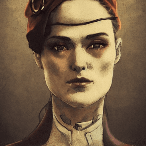 AI generated: Concept art of a beautiful female industrial 1900s gangster   in the style of Ashley Wood ,Keira Kni...