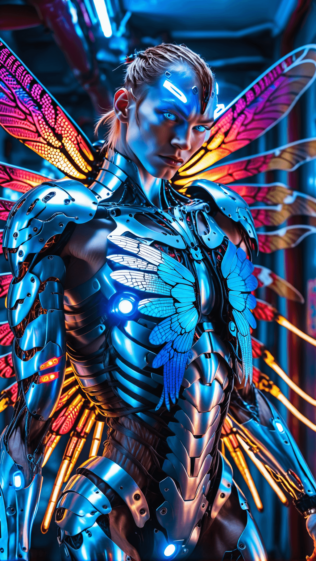 AI generated: Street Fighter style Ultra-detailed cyborg in a spaceship (blue eyes), with anthropomorphic cybernet...