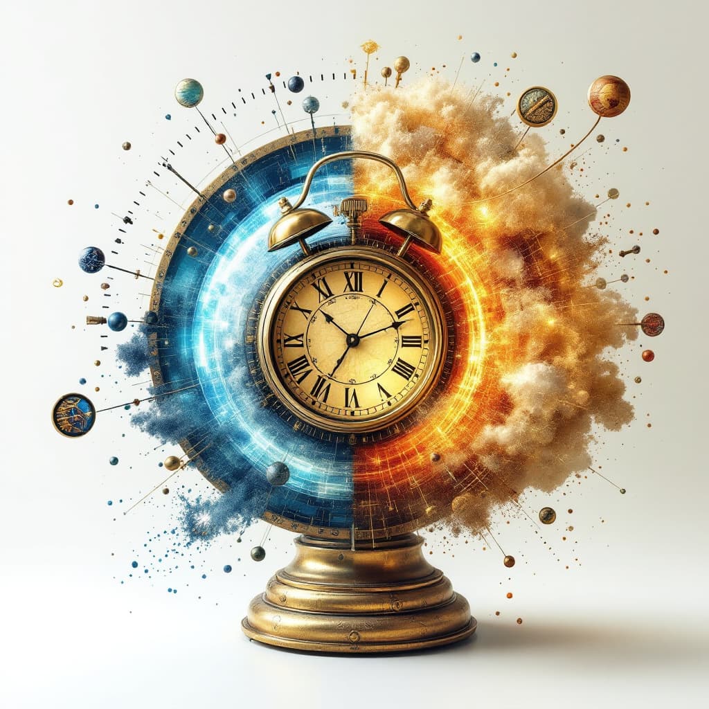 AI generated: Time travel machine that shows antiquity on the left and future on the left
