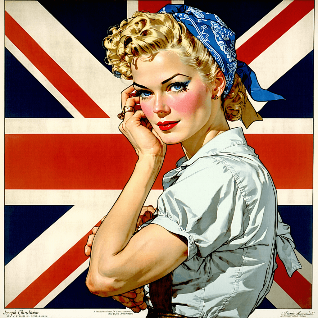 AI generated: Cover art quality illustration by ((Joseph Christian Leyendecker)), a Rosie the Riveter, 3/4 shot, f...