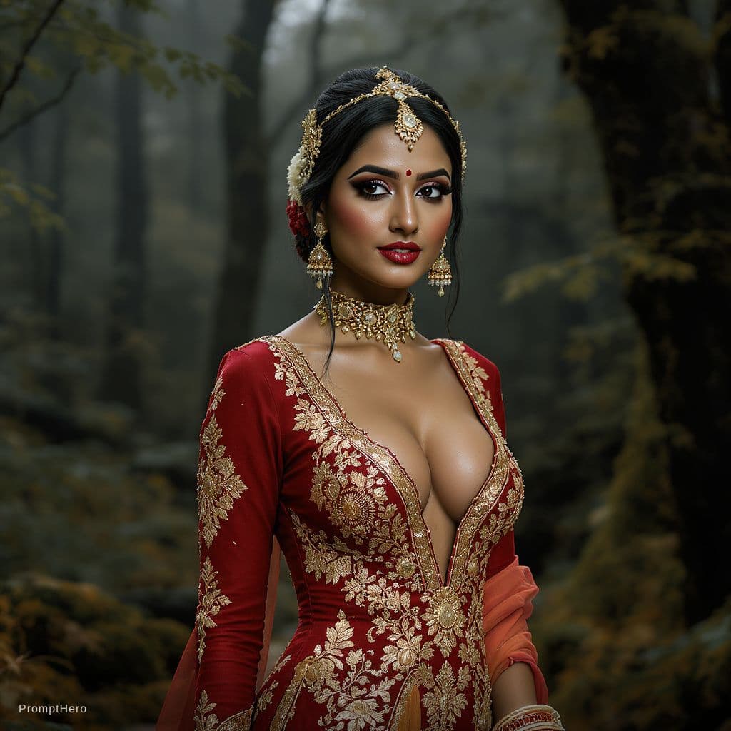 AI generated: A South Asian curvy woman, appearing to be in her late thirties with large breasts, She wears an bik...
