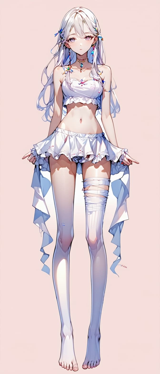 AI generated: Full body image of a beautiful anime girl in sleeveless crop top, detailed faces, manhwa style, prin...