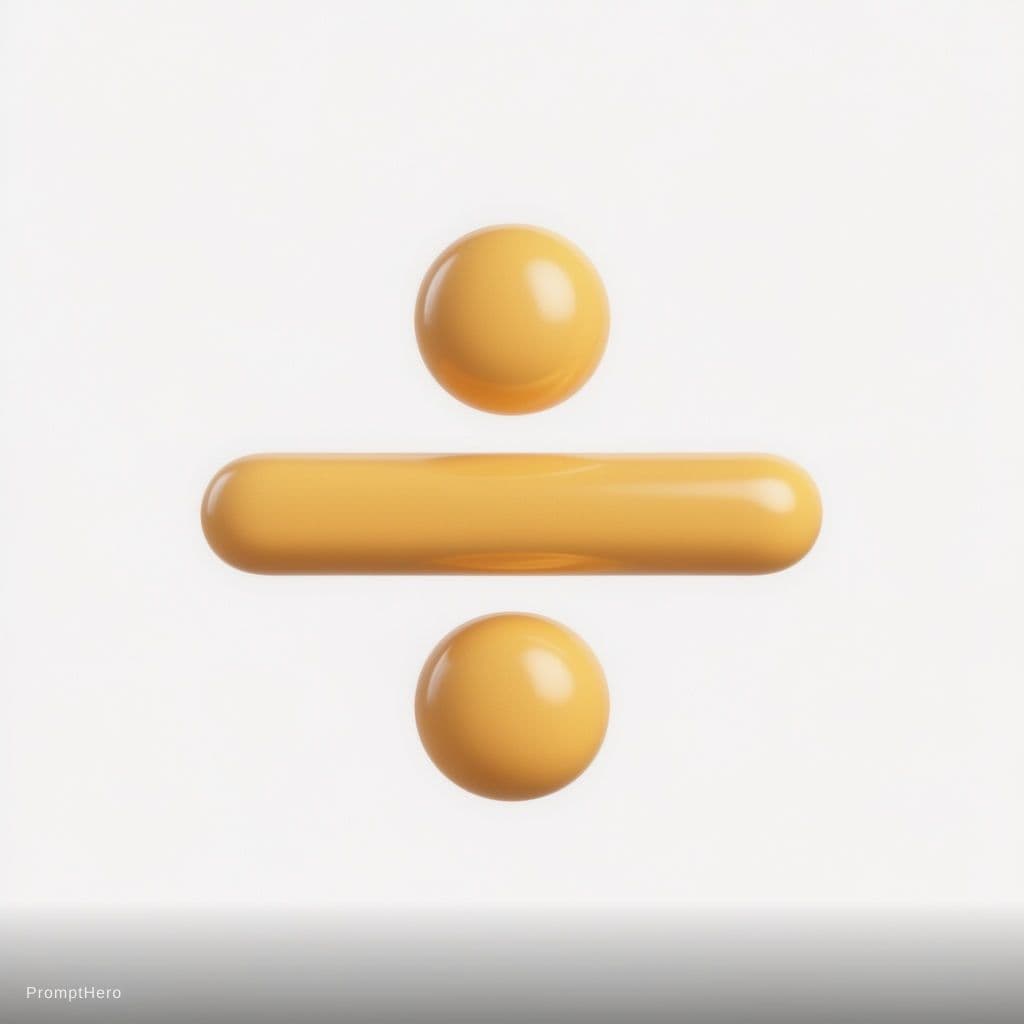 AI generated: Cute 2.5D division symbol (÷), one smooth rounded horizontal bar with one perfectly round dot above ...