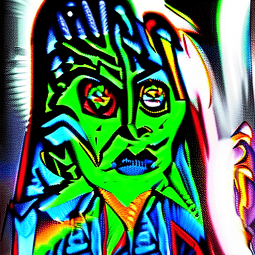 AI generated: Native American Evil spirit out in the woods, in the style of night photography, intense color satur...