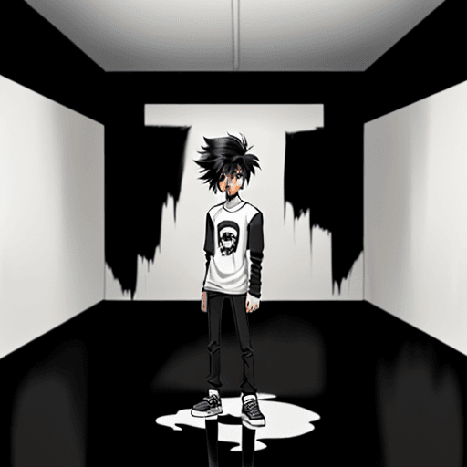 AI generated: a cartoon character drawn of a teenager, his hair is black,  wearing black ware, drawing style, he i...