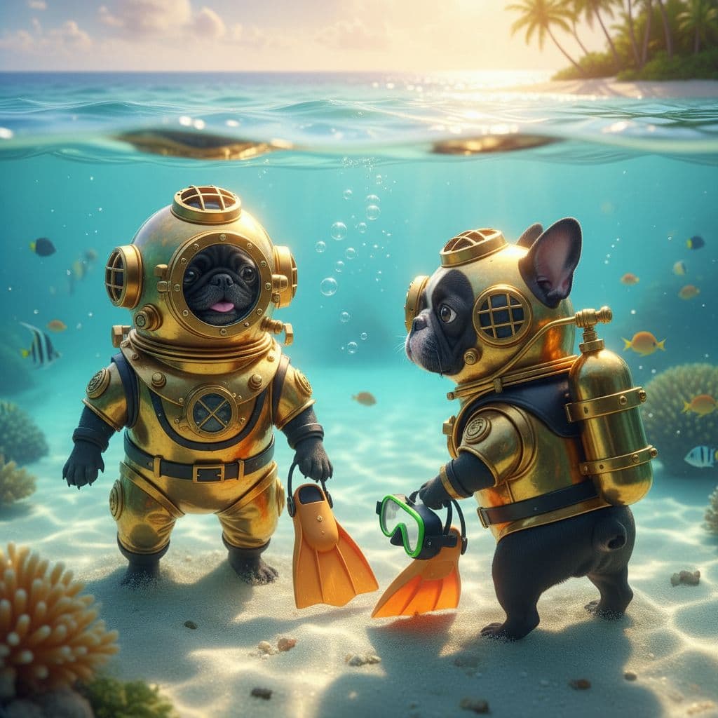 AI generated: I want you to create a prompt for me to apply to nano banana of a black pug and a French bulldog, dr...