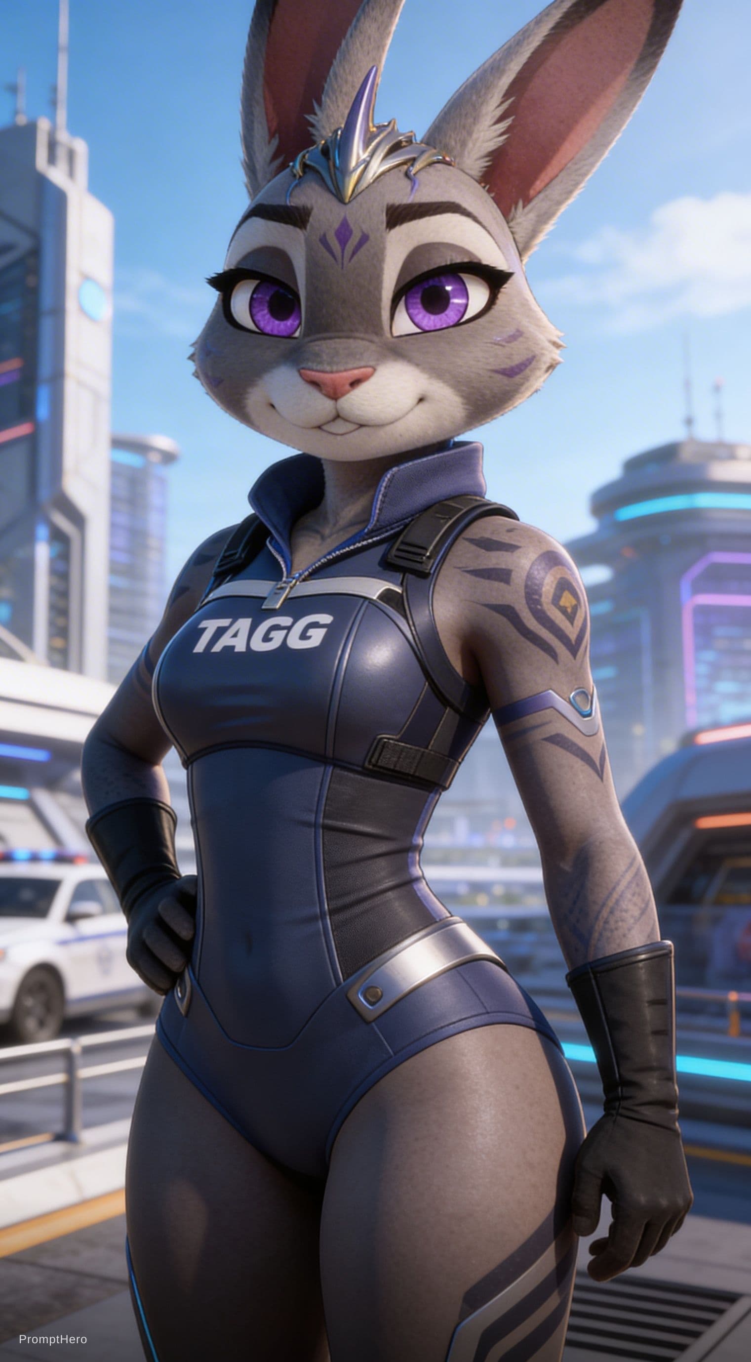 AI generated: Be inspired and create from reference. Officer Judy Hopps is a TAGG, powerful, loving. From animal t...