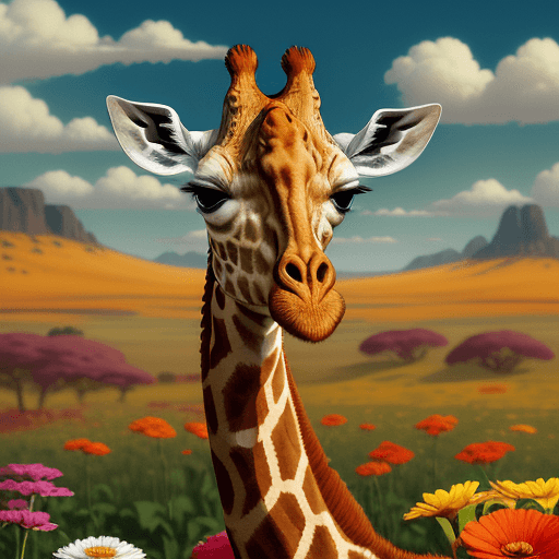 AI generated: giraffe in flowers by artist arne thun, in the style of natalia rak, 8k resolution, vintage aestheti...