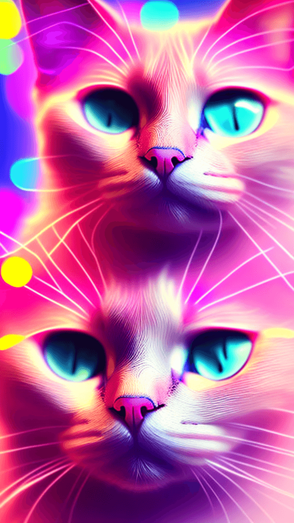AI generated:   Portrait photo of pink cat with fill of lightening colors, cute eyes, light bokeh, intricate, eleg...