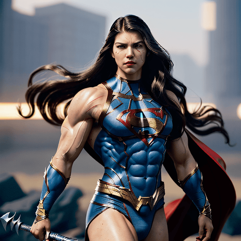 AI generated: a humanities last hope for freedom, strong, powerful, strong muscular, long flowing wavy retro hair,...