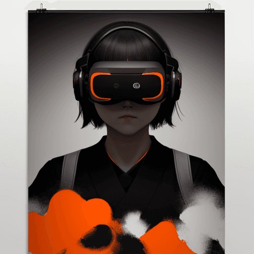 AI generated: creates a large-scale poster: ミVRG彡FUTONE, minimalist and dark style as the main color: black, orang...