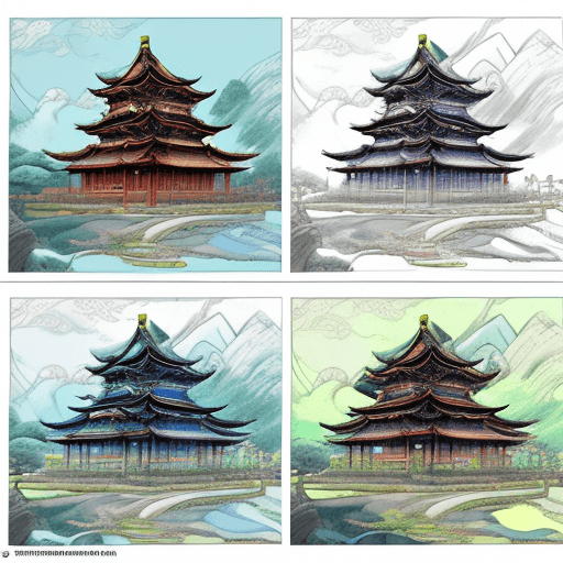 AI generated: Fantasy landscapes set in China, Chinese temple, Asian anime like, Asian anime film drawings::1.5, J...