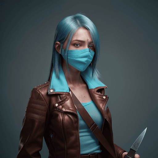 AI generated: young girl, short height, survivalist clothing, small open-chest leather jacket, white undershirt, t...