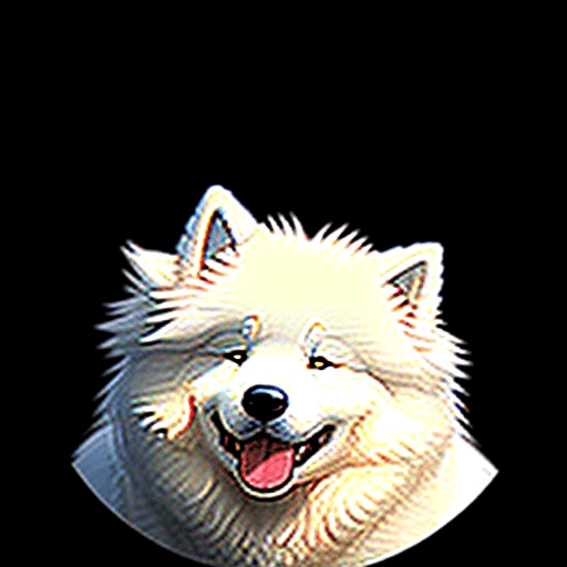 AI generated: smiling samoyed dog black background for my phone lockscreen leave a space above him for the time