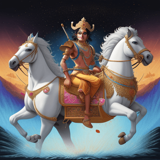 AI generated: Create a highly detailed and vibrant illustration of the battlefield of Kurukshetra. In the foregrou...